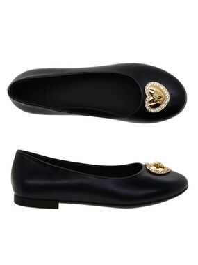 Versace Kids Medusa Girl Flat Ballerina Shoes Black Leather Size 31 / 13 US New